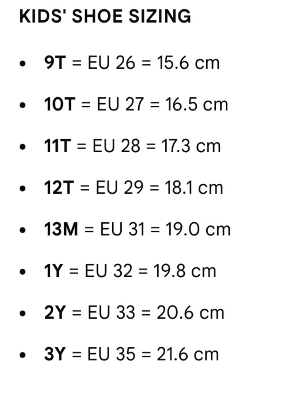 Kids Shoe Sizing Conversion Guide Chart Info Post Reference Only